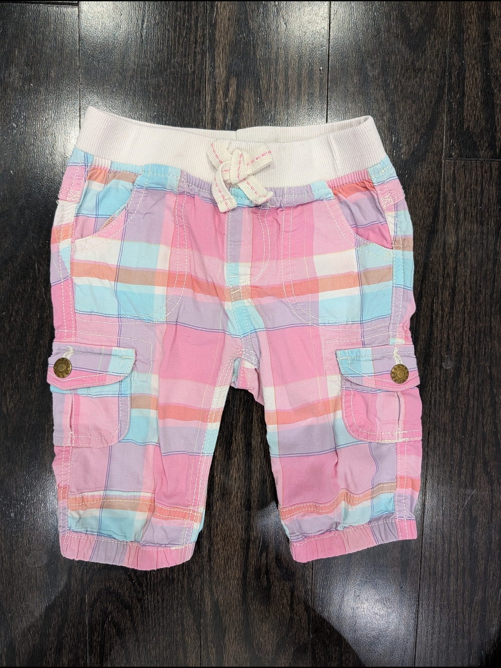 5/$35 Joe Fresh Pink Plaid Cargo Shorts 2T Elastic Waist Pockets